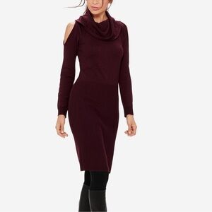 NWT The Limited Plum Cold Shoulder Sweater Dress Sz M Cowl Neck Wool Blend
